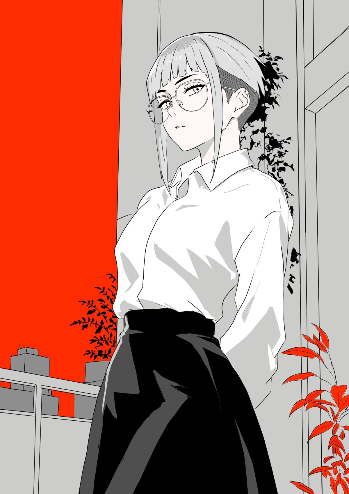Manga illustration from Cultureverse Insights Vol.1: a woman in a white shirt against a red wall